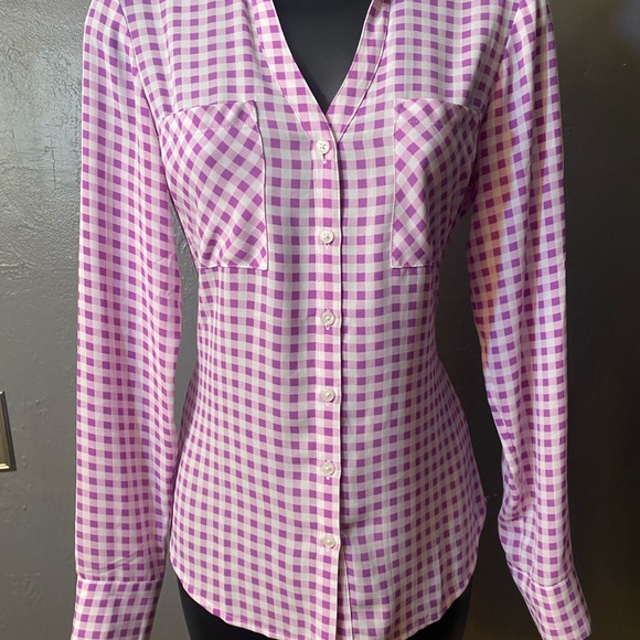 EXPRESS Purple and White Gingham Button Down Blouse - Picture 10 of 16
